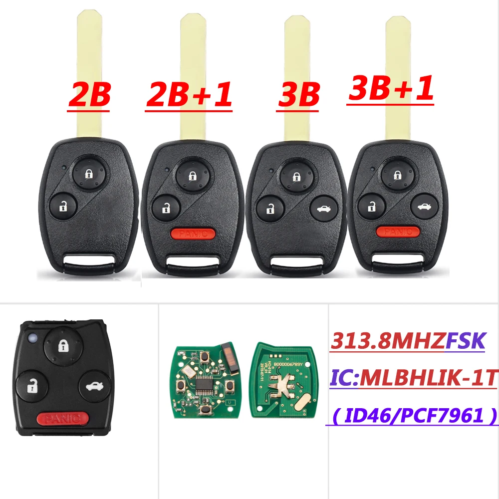 

2/3/4 кнопки 313,8 Мгц дистанционный ключ брелок для Honda Accord 2008 2009 2010 2011 2012 MLBHLIK-1T ID46/PCF7961 чип-ключ для автомобиля брелок