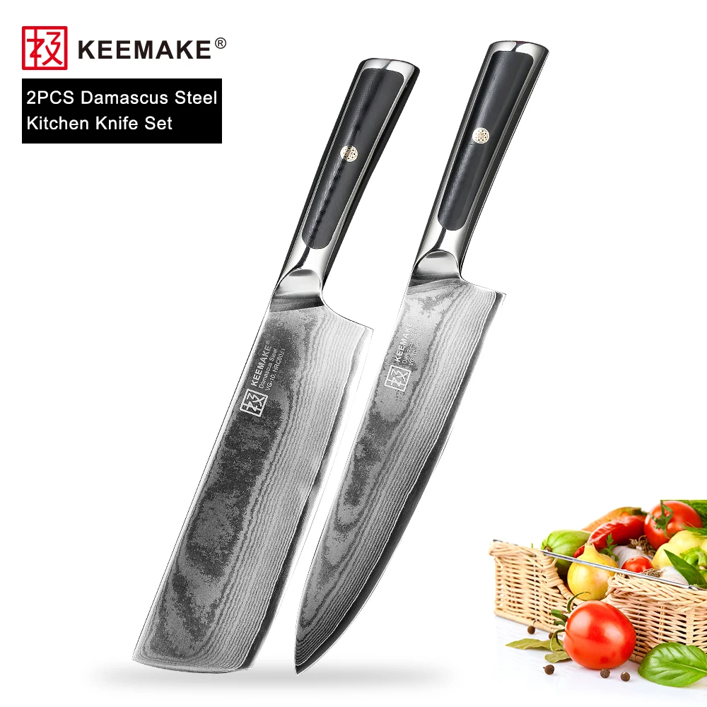 KEEMAKE нож шеф повара Дамаск японский VG10 стали кухонные ножи мясо Овощной Кливер