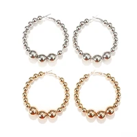 trendy oversize gold color beaded hoop earrings for women vintage beads big circle earrings fashion statement brincos jewelry