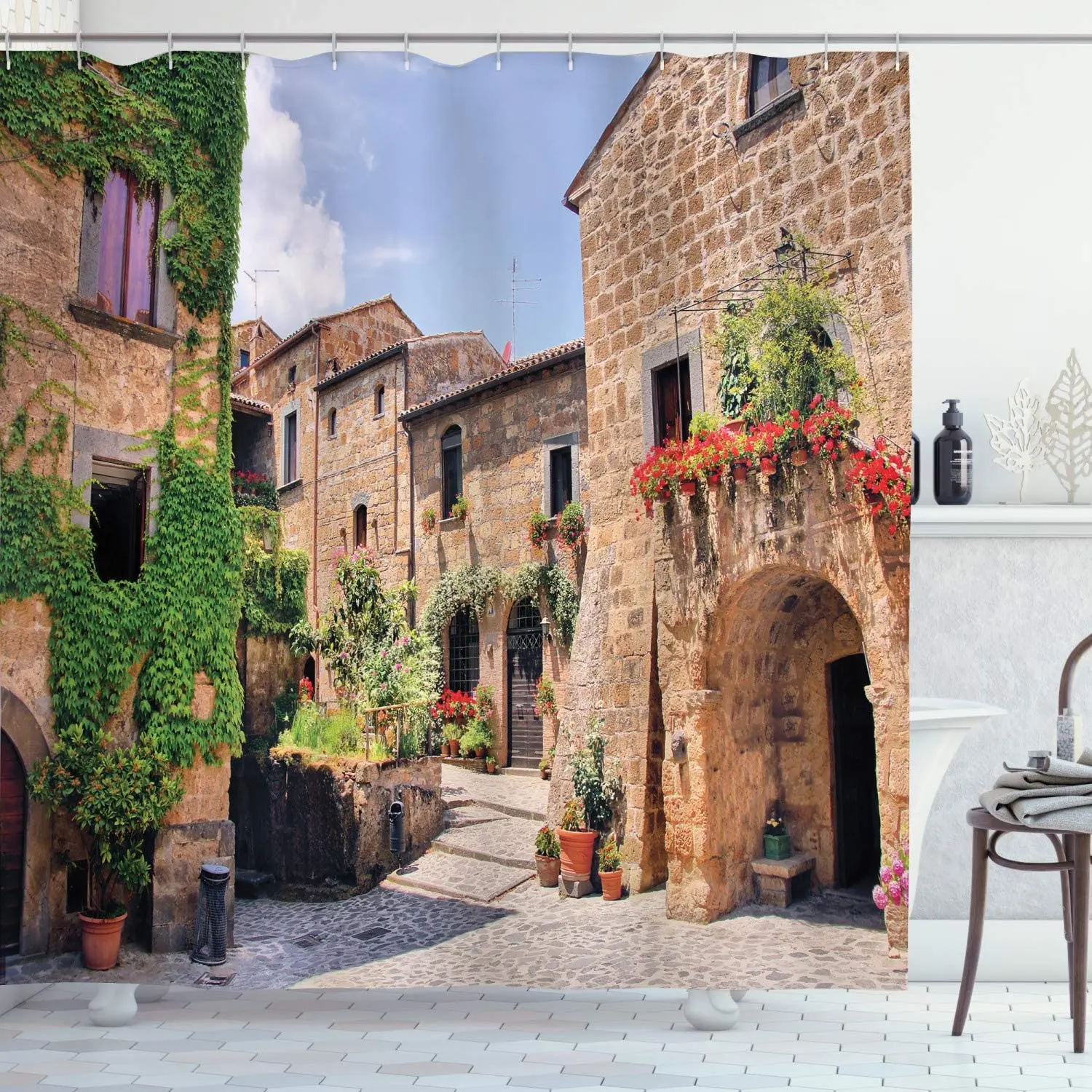 Штора для душа из Тосканы занавеска с традиционными кирпичными домами