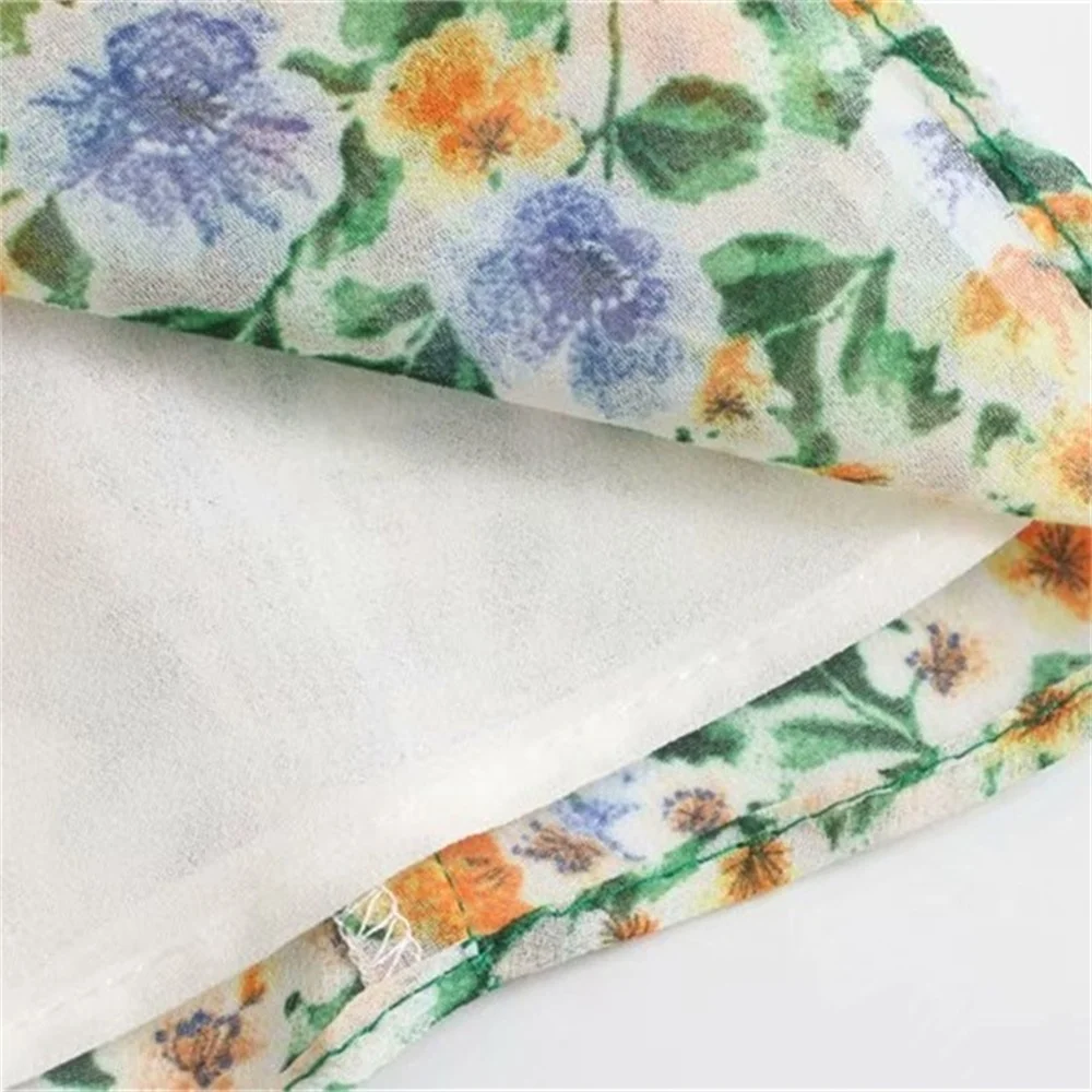 

2020 summer women's new French V-neck ruffled printed sleeveless side split chiffon waist long dress