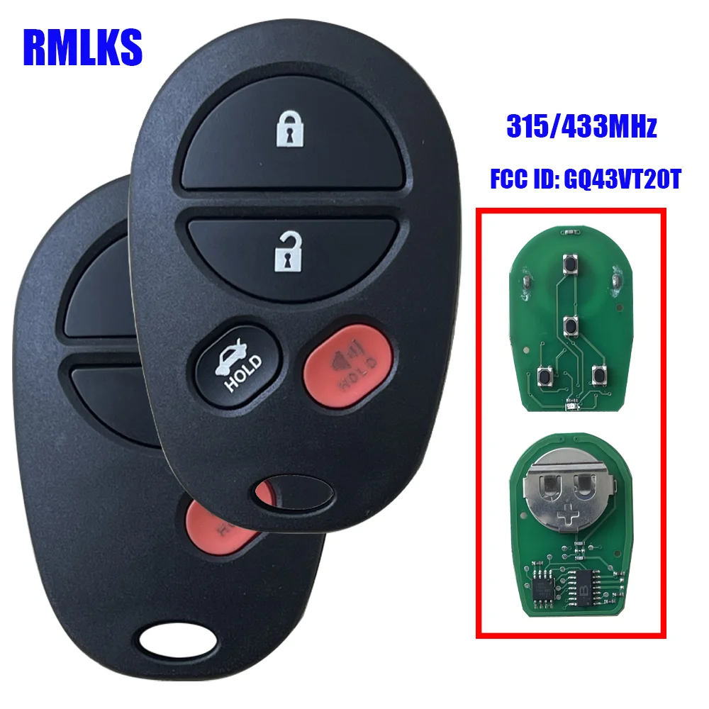 GQ43VT20T Car Key Control 315/433 Mhz 3/4 Buttons Remote Key Fob Fit Fit Toyota Sienna Tundra Tacoma Sequoia Highlander
