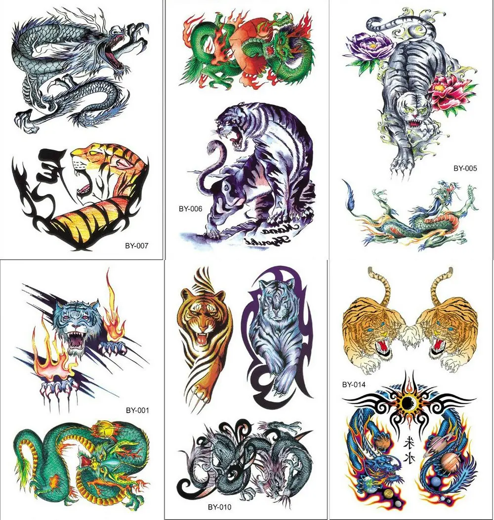 Водонепроницаемая Временная тату наклейка с изображением тигра и змеи дракон