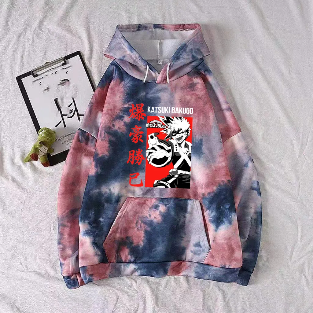 

2021 Hot Anime Hoodie My Hero Academia Pullovers Tops Tie-dye Cloth