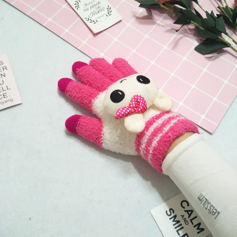 

Female Winter Warm Cute Cartoon Panda Cat Rabbit Knit Gloves Girl Women Fashion Coral Fleece Full Finger Mittens Gloves