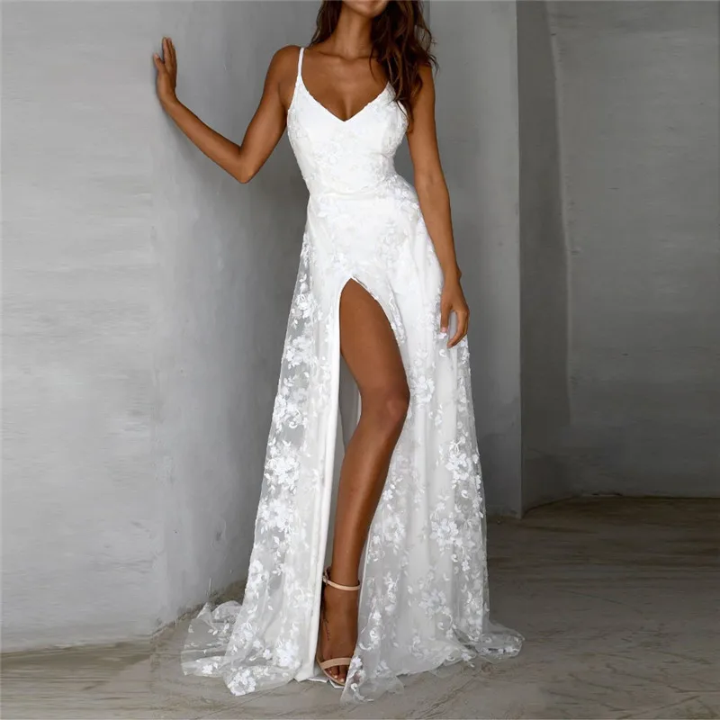 Женское летнее кружевное платье с V-образным вырезом без рукавов | Женская одежда