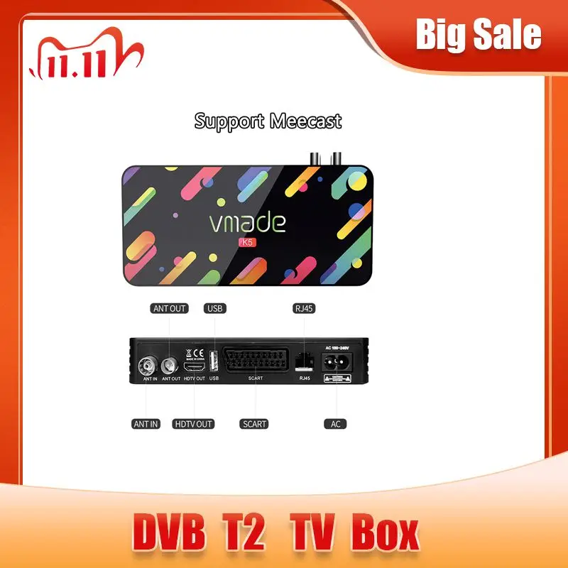 Цифровой декодер Vmade 2020 DVB T2 H.265 HD 1080P спутниковый ресивер с поддержкой Meecast USB WIFI