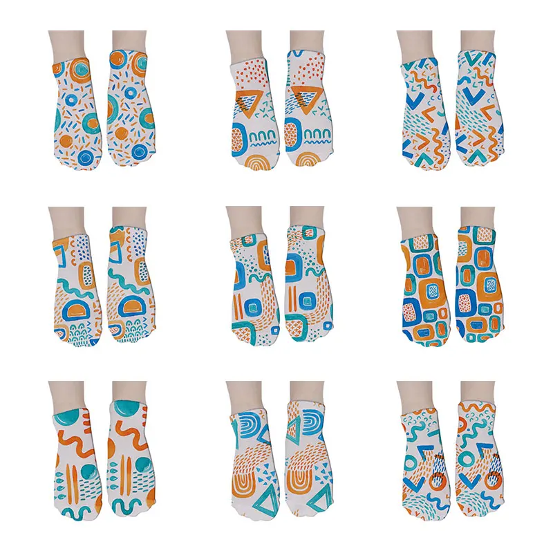 

1 Pair Cute Watercolor Pattern Short Socks Harajuku Low Cut Socks Men Geometric pattern Style Creativity Sock for Gifts