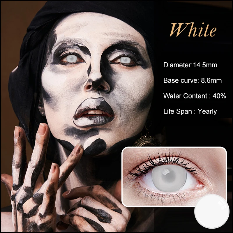 Матовые черные контактные линзы белые без зрачка красные для глаз цветные на