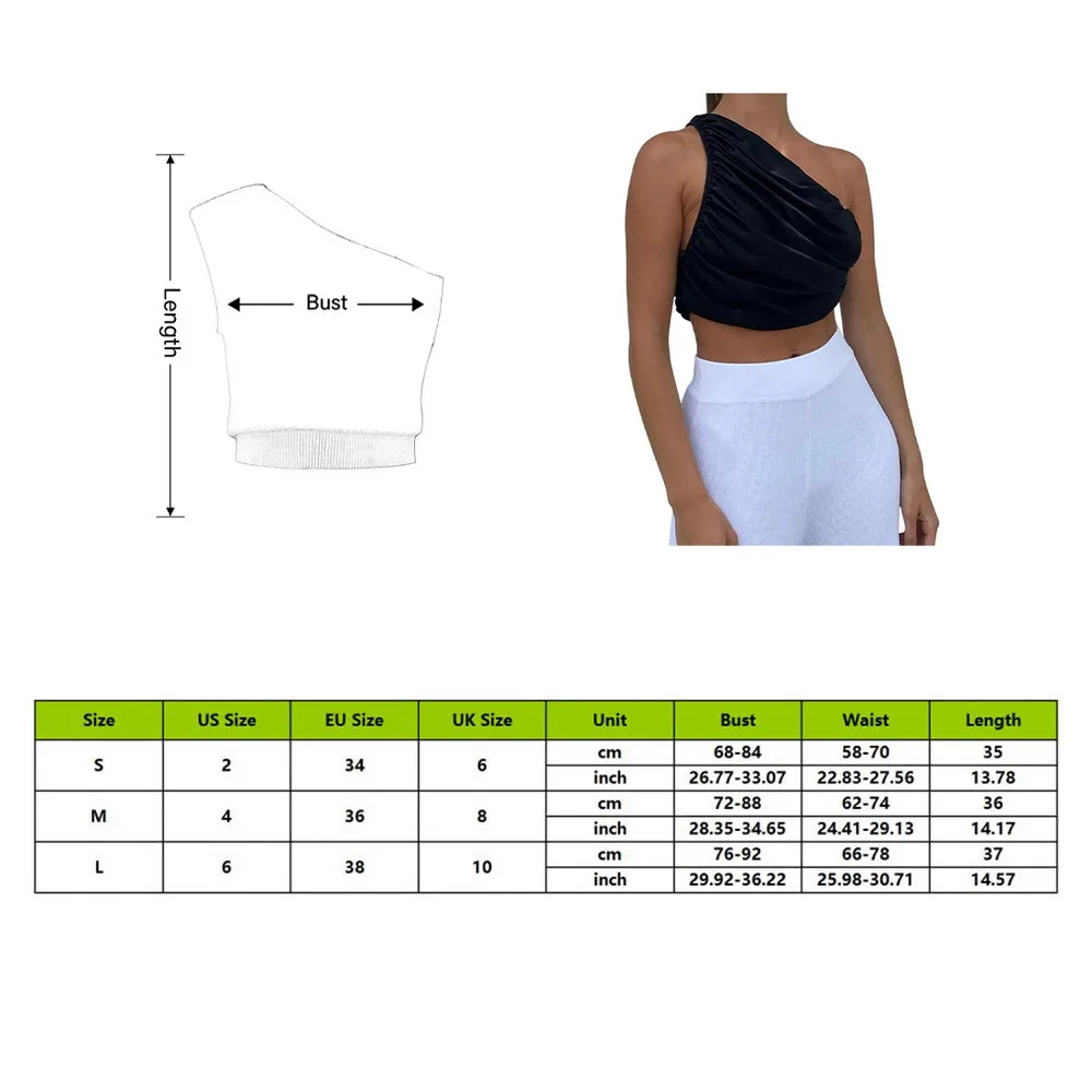 

MoneRffi 2021 One Shoulder Crop Top Women Sexy Sleeveless Ruched Tank Top Summer White Black Blue Orange Plain Short Tanks