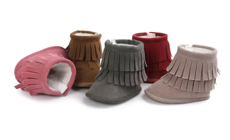 Новинка брендовая теплая обувь для первых шагов девочек зимняя с кисточками
