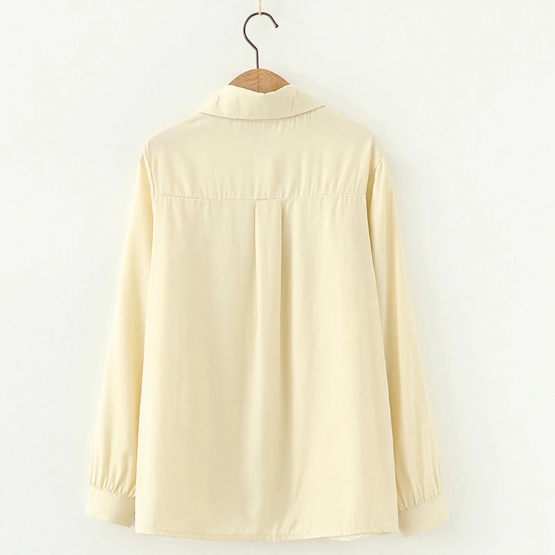 

NIJIUDING Chic Apricot Women Blouse Turn-down Neck Single-breasted Female Blouses Solid ColorTops 2020 Autumn Full Lace Up