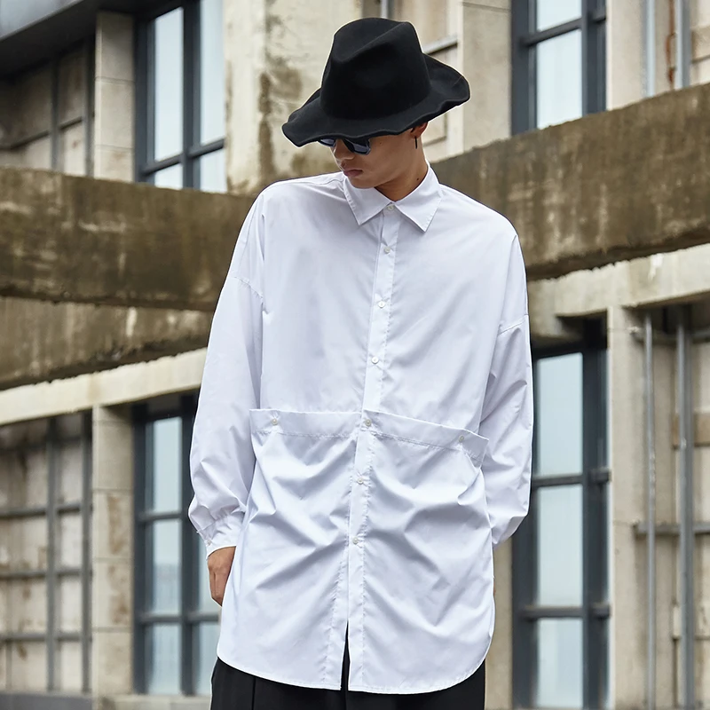 

Men Long Sleeve Fashion Splice Design Loose Casual Shirt Male Women Japan Streetwear Hip Hop Party Dress Shirt Stage Clothing