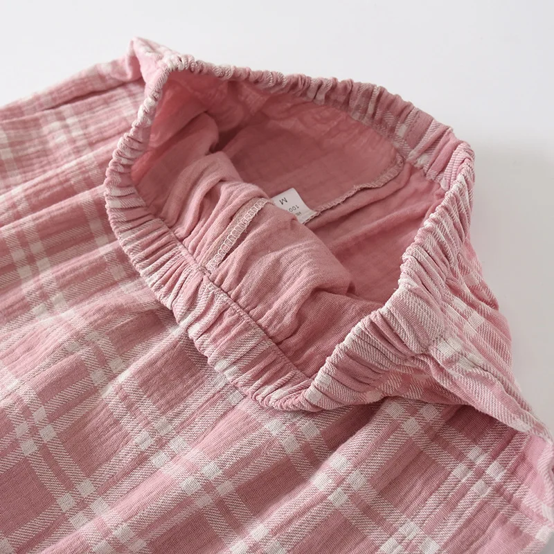 

Couple Sleepwear Soft Print Plaid 2PCS Shirt&Pants Women Pajamas Set Casual Gauze Cotton Nightwear Lovers Pyjamas Homewear