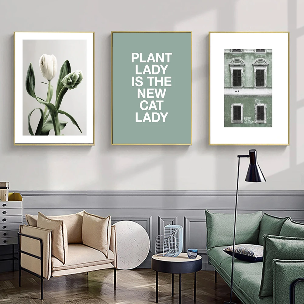 

Nordic Green Plant Poster House Letter Canvas Painting Simple Flower Poster and Print Wall Art Picture Modern Room Decoration