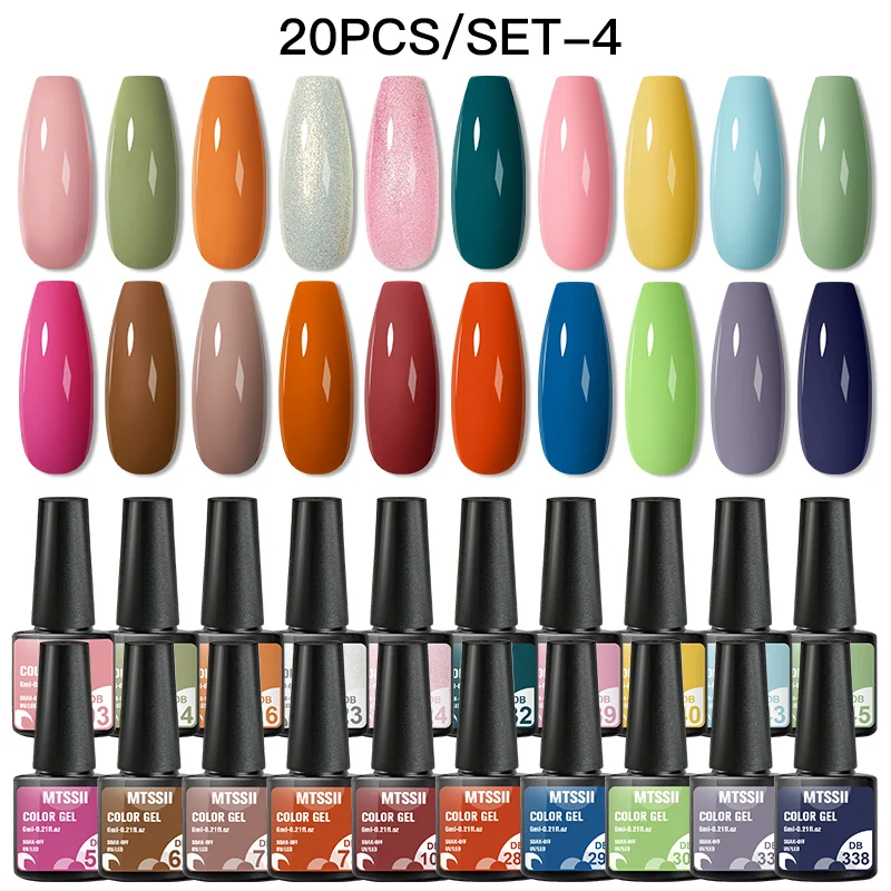 

MTSSII 10/20/24PCS Color UV Gel Nail Polish Set Glitter Sequins Soak Off UV LED Gel Varnish Nail Art DIY Base And Top Coat Gel