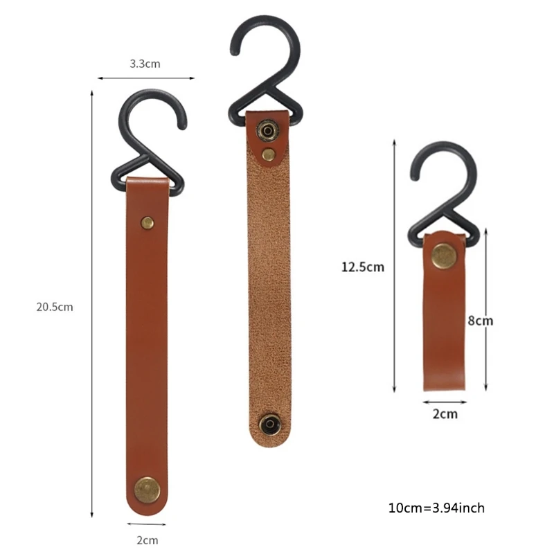 

4Pcs Outdoor PU Leather Hooks Camping Tripod Clothes Storage Hiking Hanger Clothes Hook for Camp Supplies Durable
