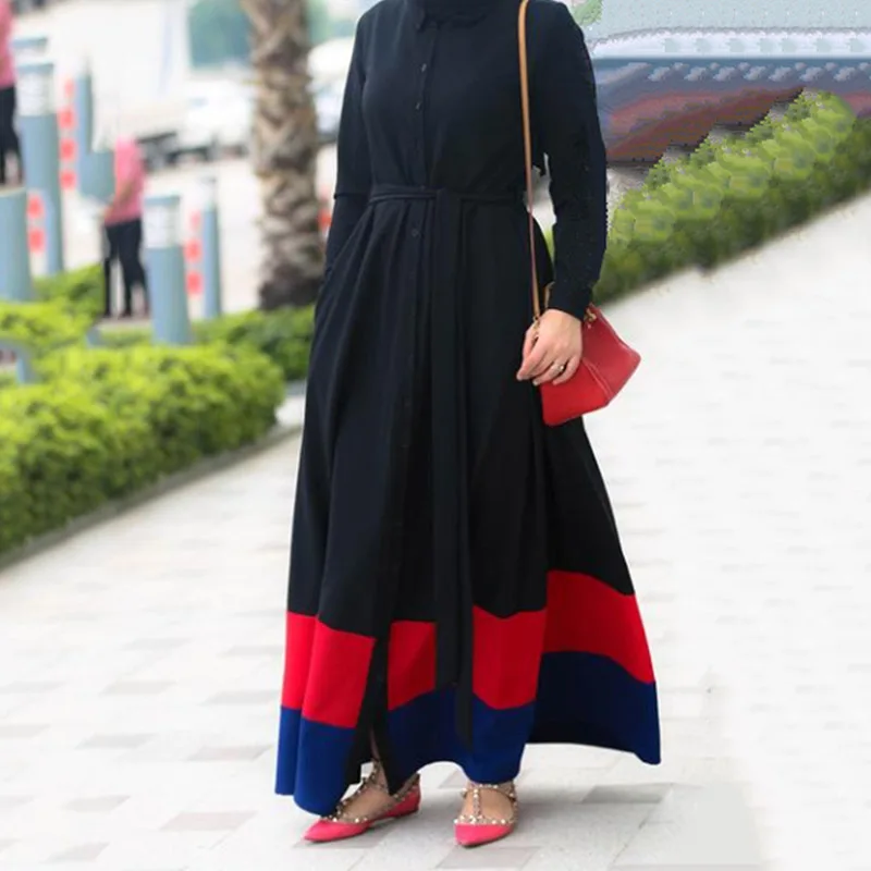 Длинная юбка Среднего Востока, Турция, Оман, женское платье в стиле ретро с цветными блоками, Мусульманский Исламский арабский кардиган, хал...