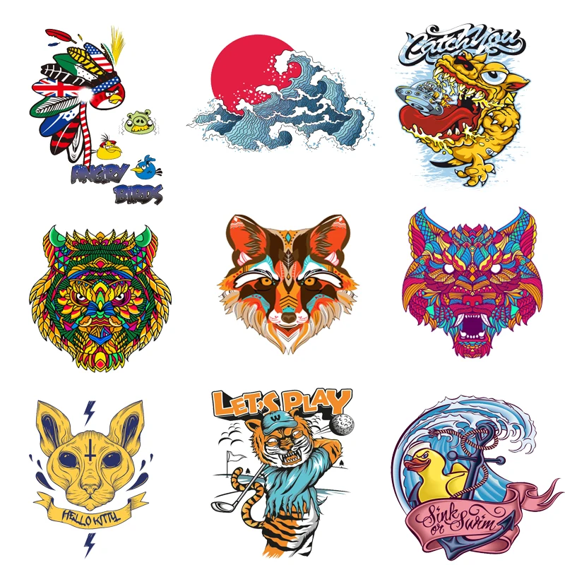 

Iron on Transfer for Clothing Thermoadhesive Patches Stickers Diy Animal Appliques for Punk Jacket Textile Vinyl Stripe Rock C