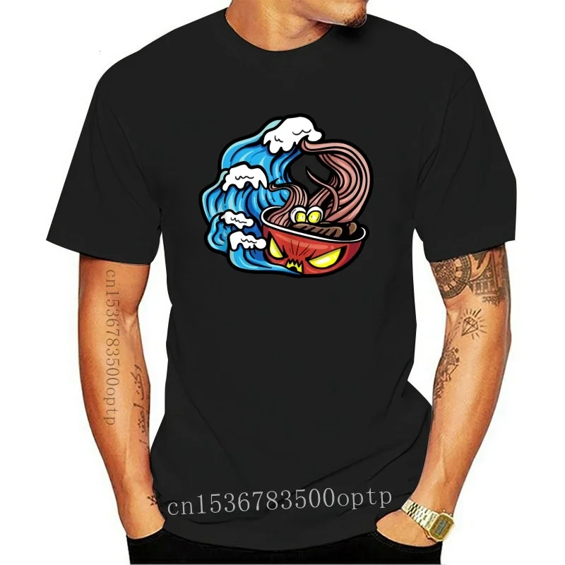 

New Japanese Anime Ramen Bowl Noodles And Wave Black T-Shirt M-3Xl For Youth Middle-Age Old Age Tee Shirt