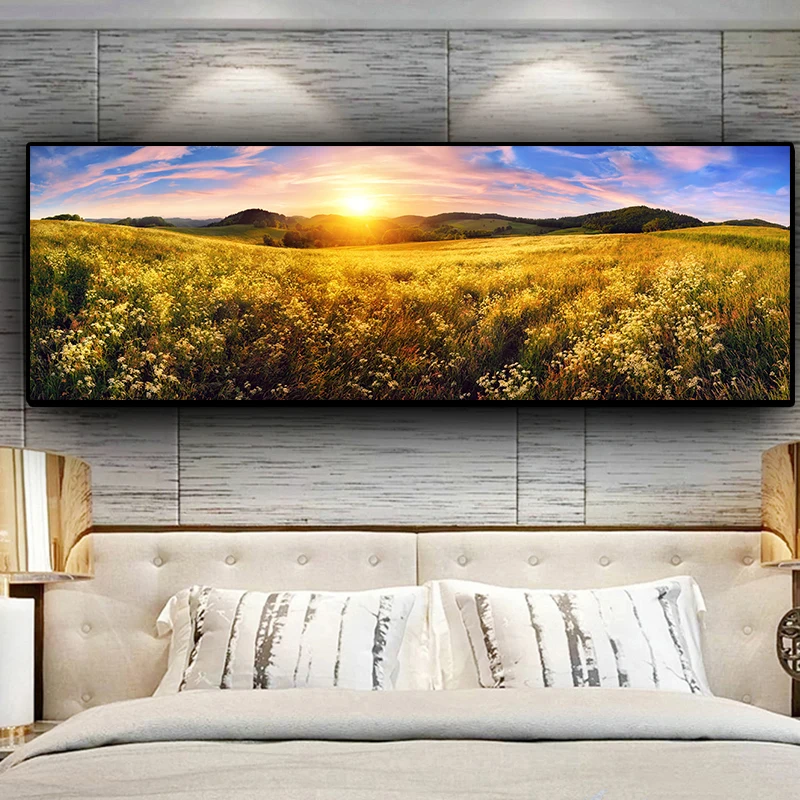 Натуральный цветок закат в горах пейзаж Куадрос холст картины скандинавский