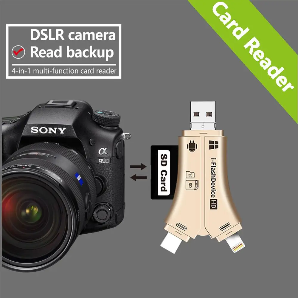 4в1 кардридер usb-C Micro USB MicroSD адаптер для Android ipad/iphone 7 8 X plus 6s5s Macbook OTG TF SD Y ридер |