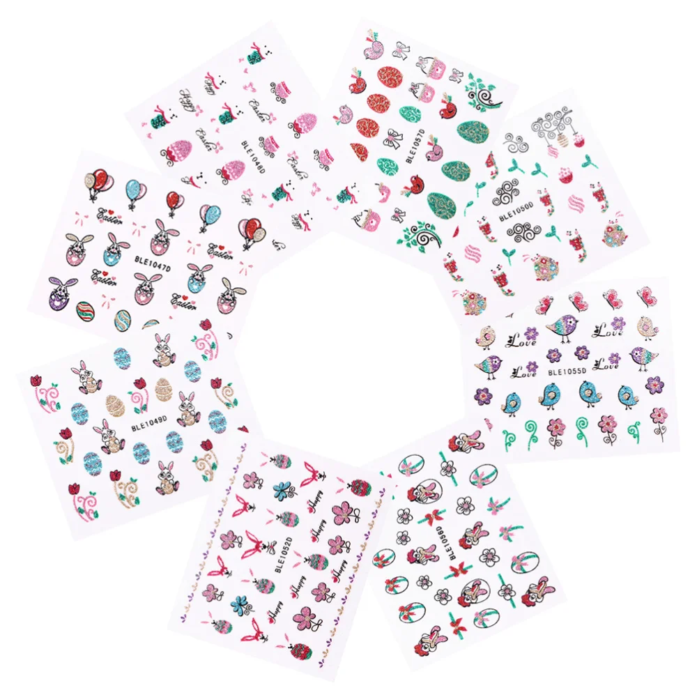 

Sheets Glitter Easter Nail Art Stickers Cartoon 3D Nail Decal DIY Self-adhesive Nail Sticker for Kids (Random Pattern)