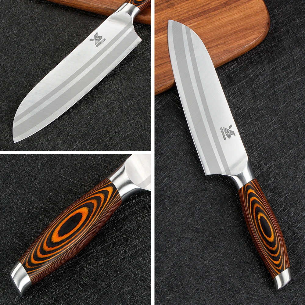 BIGSUNNY 7 дюймовый нож Santoku с немецкой стальной бритвой острое лезвие многоцелевое
