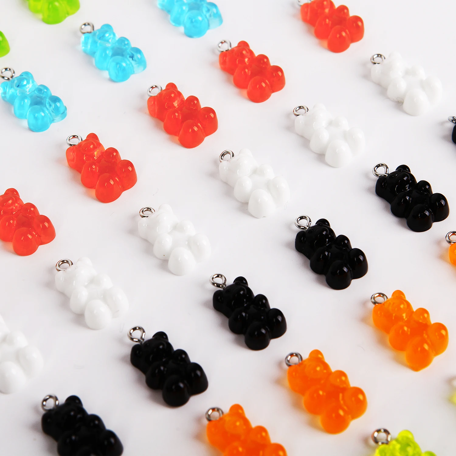 

50Pcs Charms Resin Bear Cabochons Glitter Gummy Candy Necklace Keychain Pendant DIY Making Accessories 21mm*11mm