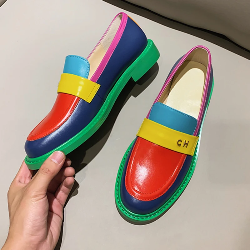 

Women Flat 2021 Genuine Leather Sneakers Round Toe Slip On Penny Loafers Flats Platform Brogues Ladies Summer Gladiator Shoes