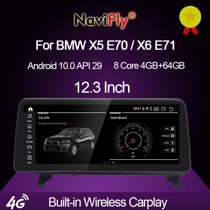 NaviFly 12 3 &quot10 25&quot Android 10 0 автомобильный DVD GPS плеер для BMW X5 E70/X6 E71 (2007 2013) CCC/CIC MSM8953 4G + 64G