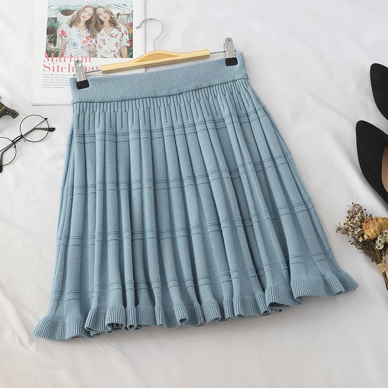 Осенне-зимняя женская трикотажная юбка 2019 Женская Ретро эластичная талия