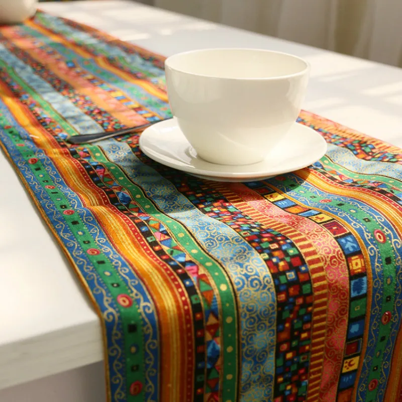 Богемная настольная Дорожка в этническом стиле из хлопка и льна с кисточками |