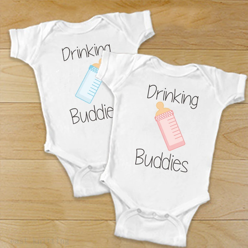 Twin Matching Outfits Drinking Buddies Twin Bodysuit Outfits Babyshirts Jumpsuit Infant Clothing Twin Baby Shower Gifts