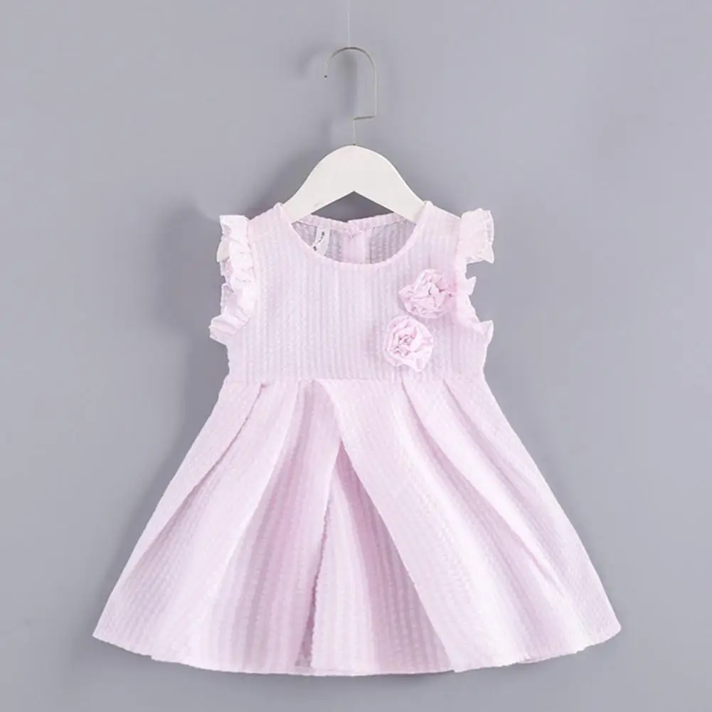 

Dress Round Neck Pleated Children Girls Button Placket Dress for Hiking