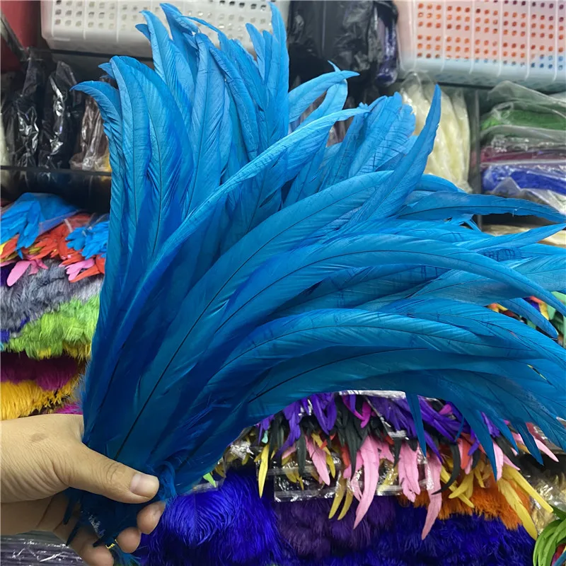 

50-100 шт./лот озеро голубые Куриные перья для рукоделия 16-18 дюймов/40-45 см петушиные перья аксессуары праздничные Шлейфы