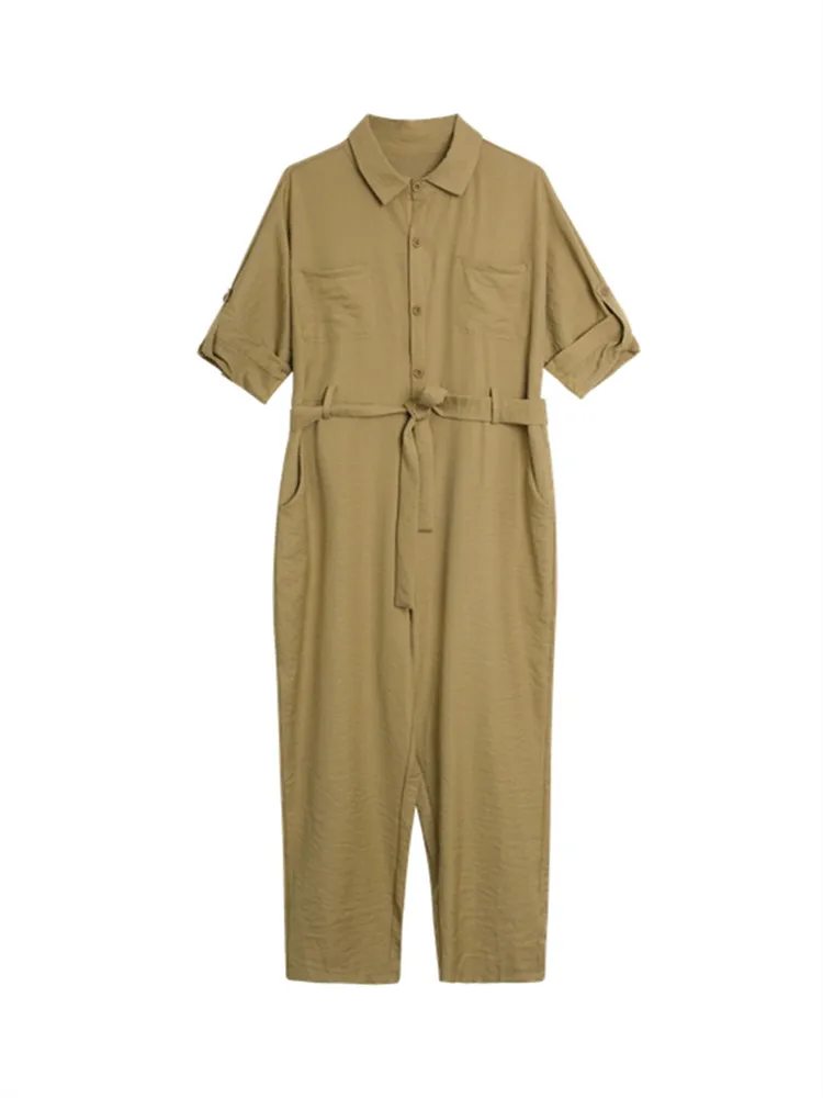 

Korean Style Safari Style Loose Drawstring Jumpsuit Women High Waist Overalls Casual Full Jumpsuit For Womens Fashion Salopette