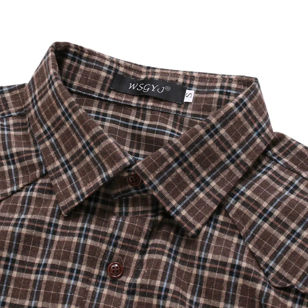 

2021 Autumn Fashion Shirts Plus Size 2XL For Men Plaid Business Casual Long Sleeve Turn-down Collar High Quality Shirts