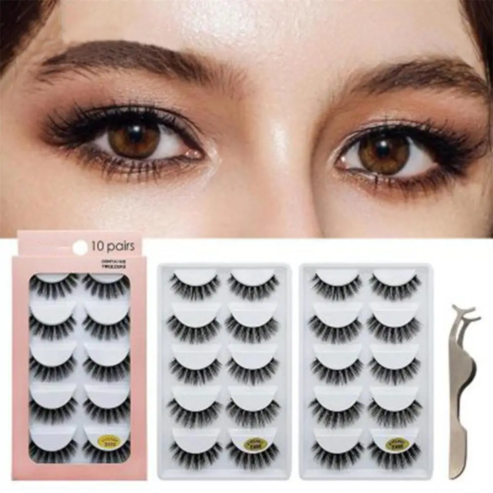 

10 pair 3D Mink Hair False Eyelashes with tweezers eyelash extension kit for women Natural fluffy Volume Soft More attractive