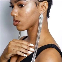 new shiny rhinestone long chain hanging earrings womens jewelry hot fashion show statement earrings jewelry accessories