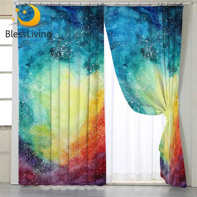 BlessLiving Space Curtain for Living Room Galaxy Curtain Blackout Watercolor Cosmic Window Curtain Bedroom 1-Piece Dropship 1