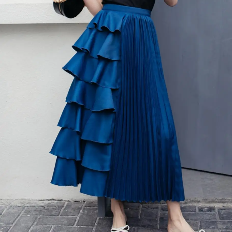 Новинка сезон весна-осень Высокая талия асимметричная плиссированная юбка с