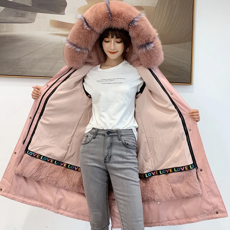 New Colors Real Fur Parkas Winter Jacket Women 2020 New Detachable Patchwork Fox Fur Coats Overcoat Rex Rabbit Fur Liner Warm