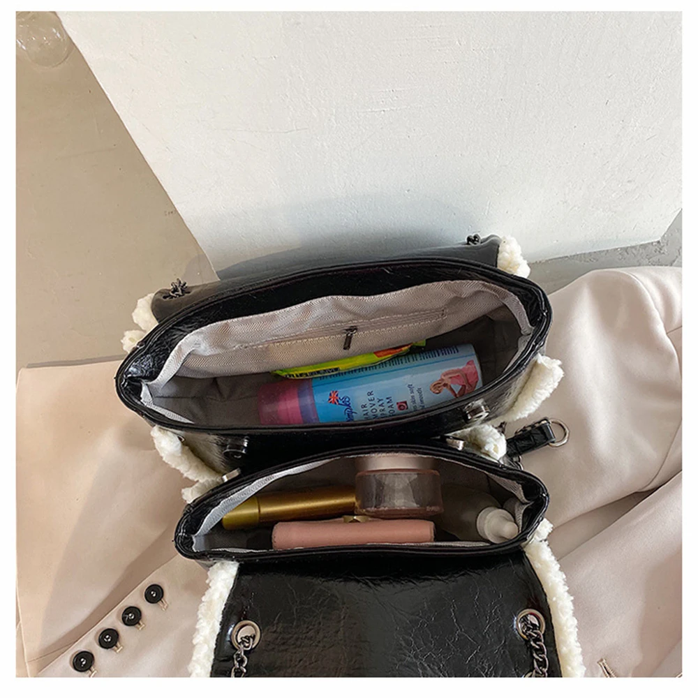 

Leather Shoulder Bag Messenger Handbags 2020 Autumn Winter New Trendy Shoulder Crossbody Bag Plush Small Square Bags For Women