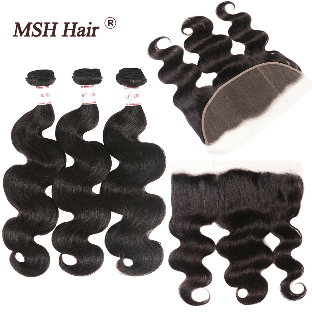 MSH волосы индийские волнистые 13*4 Кружева Фронтальная застежка с пучками не Remy