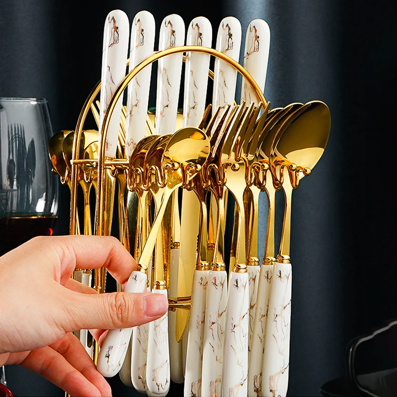 Набор посуды из нержавеющей стали с керамической ручкой корейский стиль нож