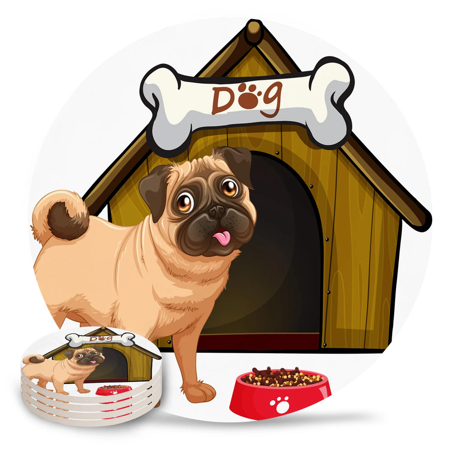 

Puppy Kennel Cartoon Placemat Ceramic Drink Coasters Table Decoration Absorbent Moisture