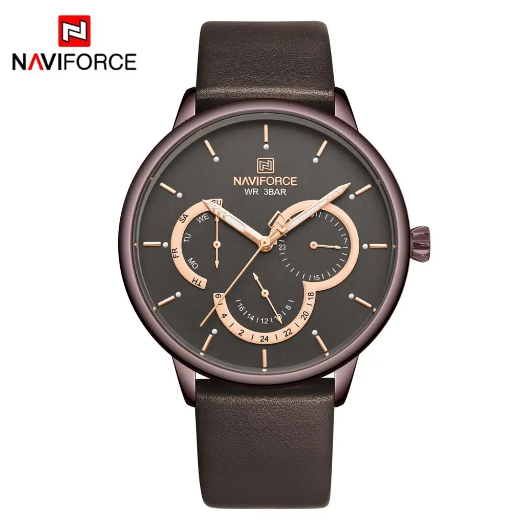 NAVIFORCE часы Мужские лучший бренд класса люкс модные военные армейские Бизнес Спортивные мужские s кварцевые кожаные часы на запястье мужские часы золотые - Цвет: Coffee Grey