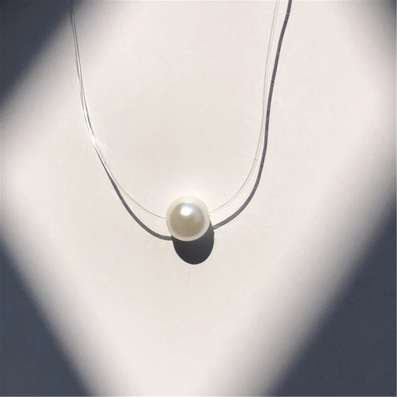 

New Personality Fashion Square Imitation Pearl Crystal Zircon Necklace Invisible Transparent Fishing Line Necklace Women