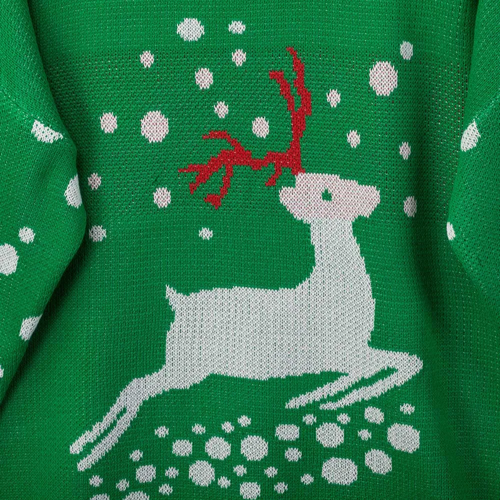 

Christmas Elk snowflake print Mid-long O Neck Knitted sweater dress Knitwear autumn winter thick warm loose Jumper pullover